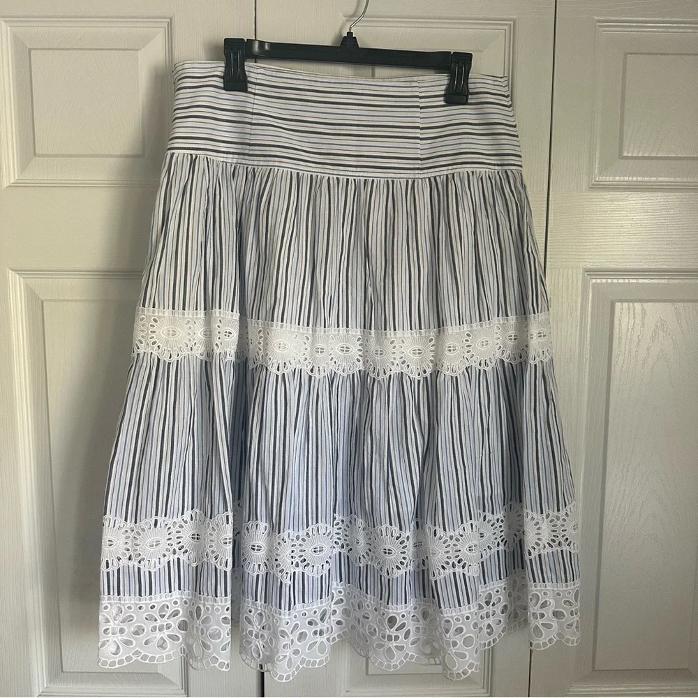 Michael Kors Womens 12 Striped Cotton Gauze Eyelet Skirt Cottage Grandmillenial